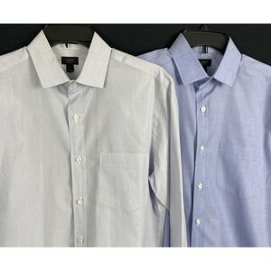 LOT OF 2 J Crew Ludlow Shirts Men Medium Blue and Blue & White Stripe 120s 2 Ply
